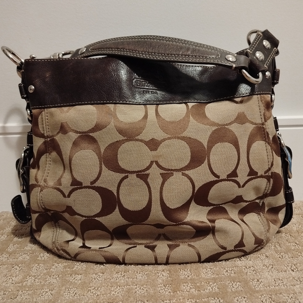 Coach Brown Fabric and Leather Shoulder Bag